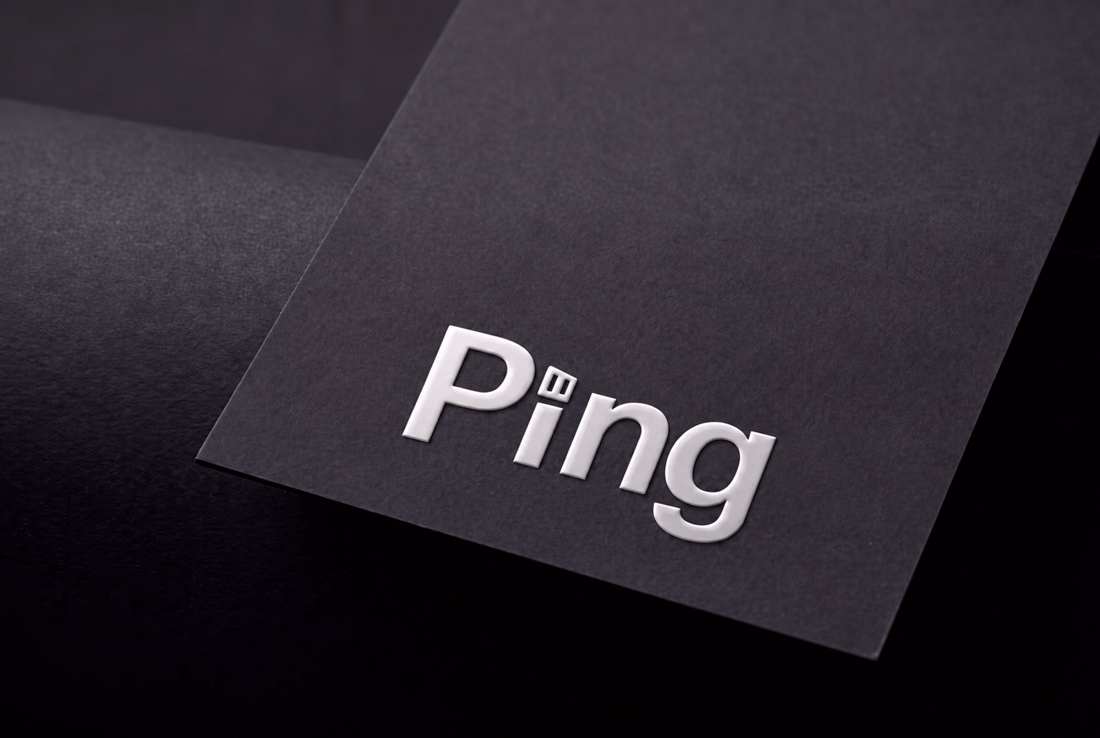 Ping wordmark embossed on a dark textured presentation cover