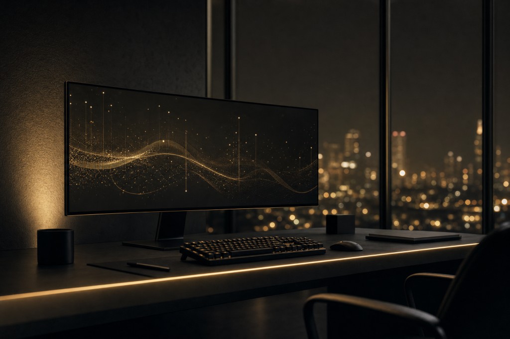 Modern SaaS technology workspace at night