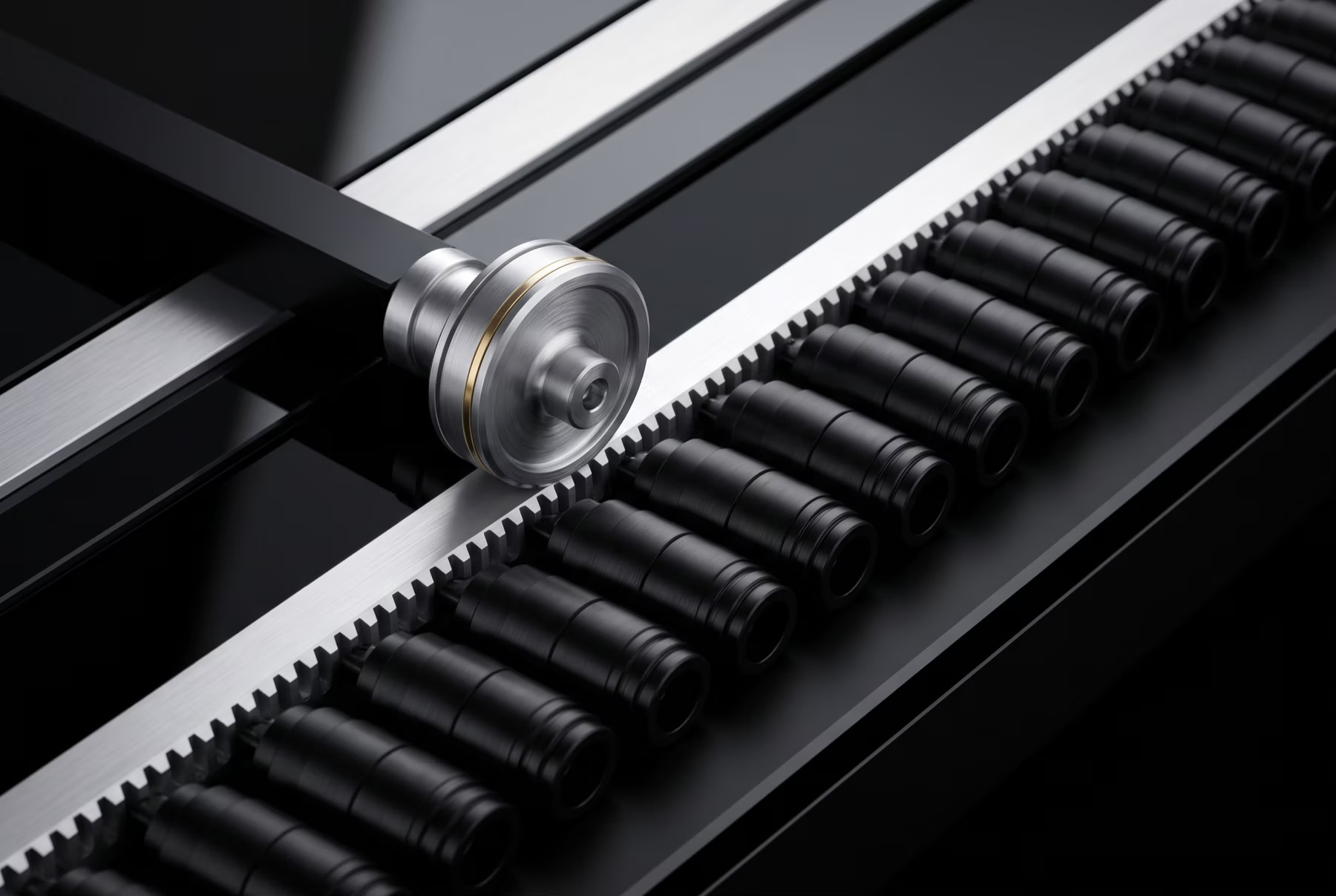 Precision production rail representing connected technical implementation