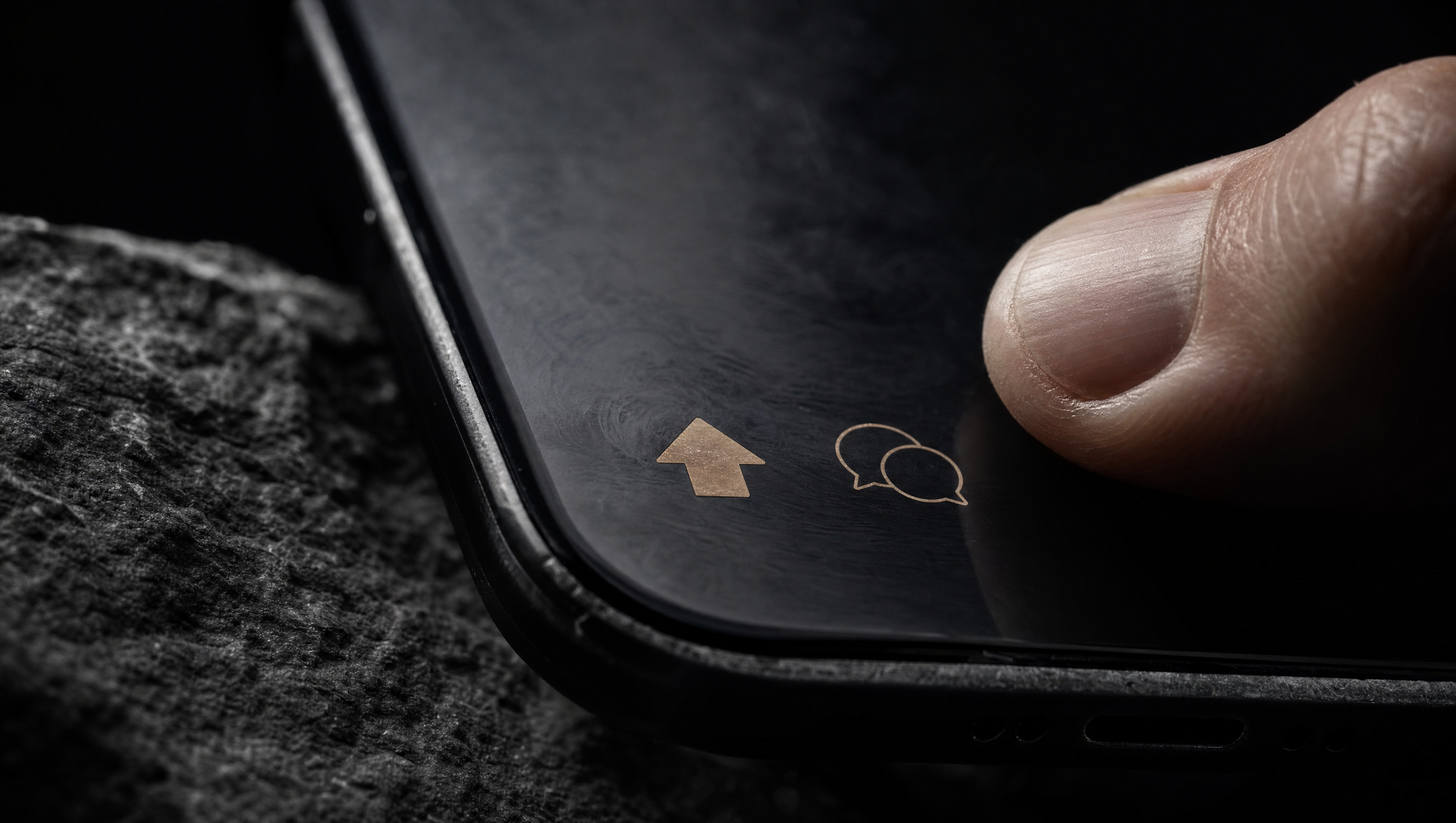 Close-up of a mobile community interface with upvote and conversation symbols